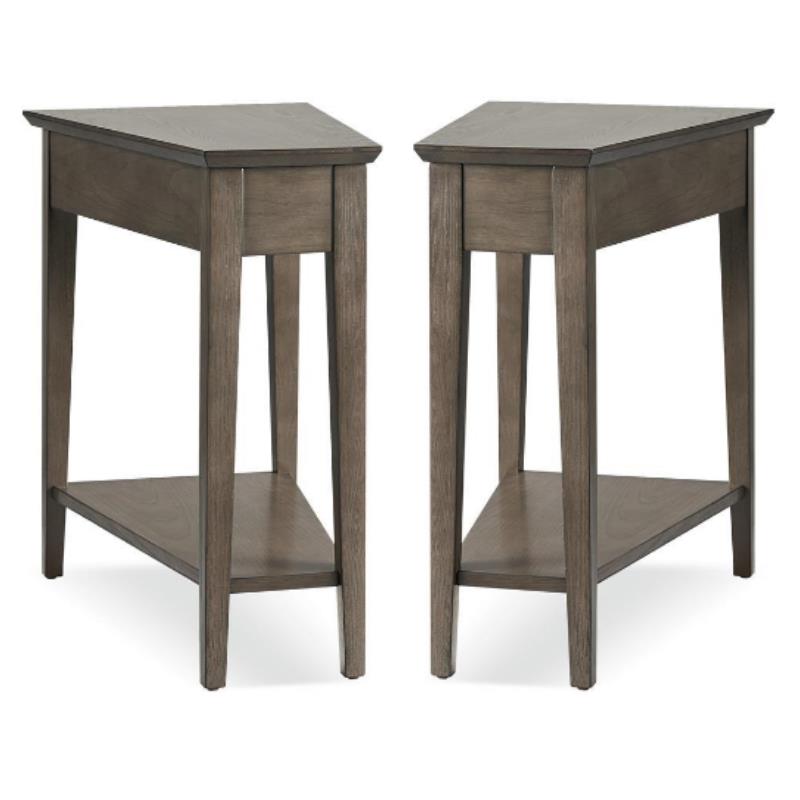 Home Square 2 Piece Solid Wood Wedge End Table Set in Soft Smoke Gray