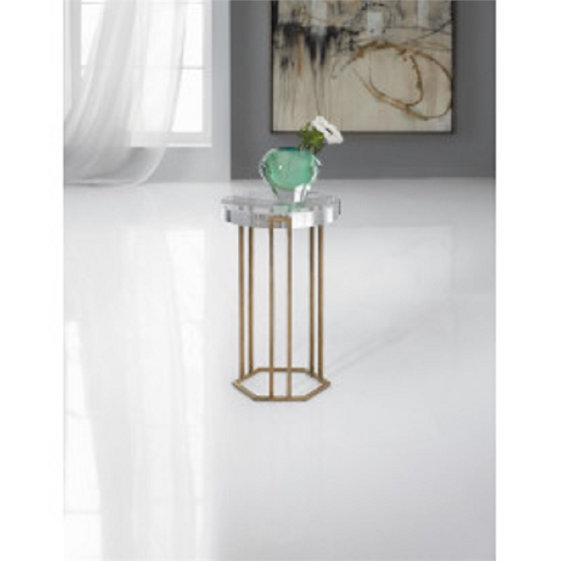 Home Square Textured Metal Base Round End Table in Antique Brass - Set of 2