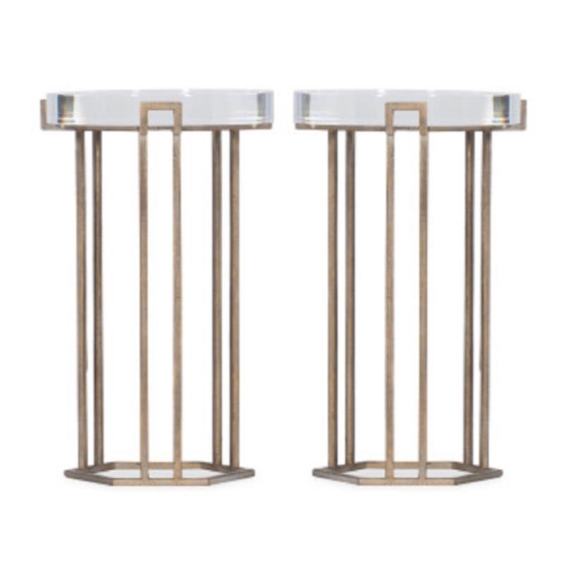 Home Square Textured Metal Base Round End Table in Antique Brass - Set of 2