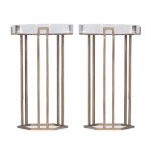Home Square Textured Metal Base Round End Table in Antique Brass - Set of 2