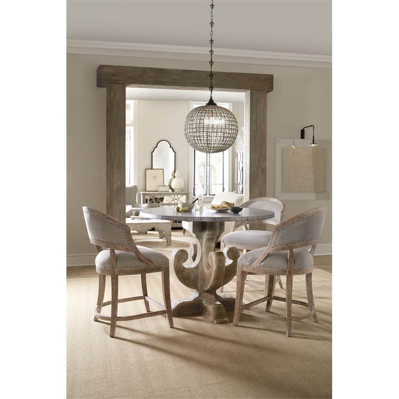 Home Square Fabric Barrel Back Counter Stool in Soft Gray - Set of 3