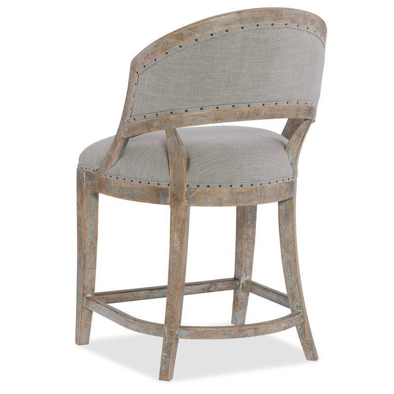 Home Square Fabric Barrel Back Counter Stool in Soft Gray - Set of 3