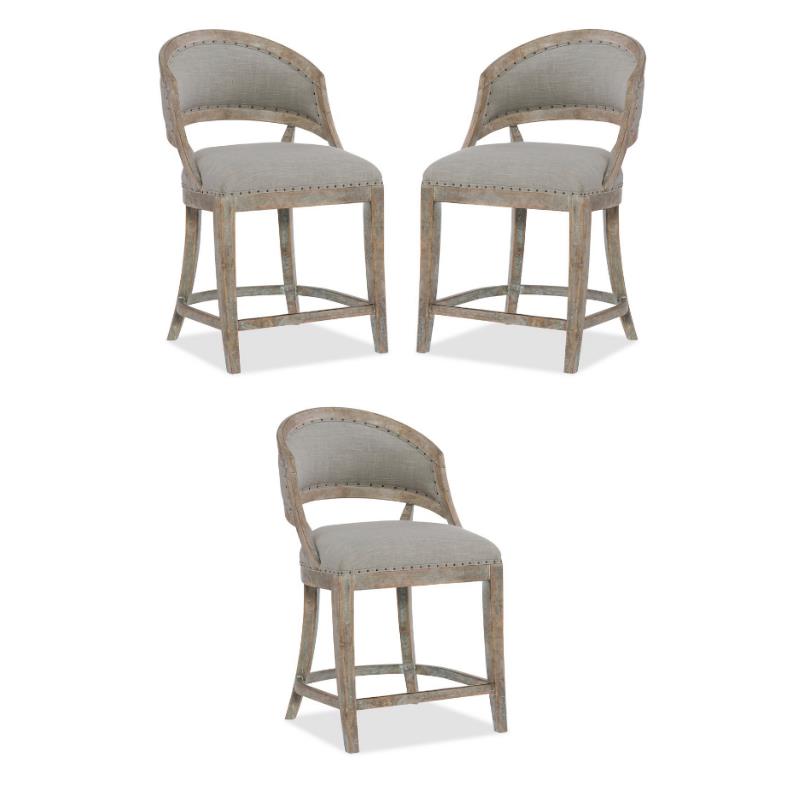 Home Square Fabric Barrel Back Counter Stool in Soft Gray - Set of 3