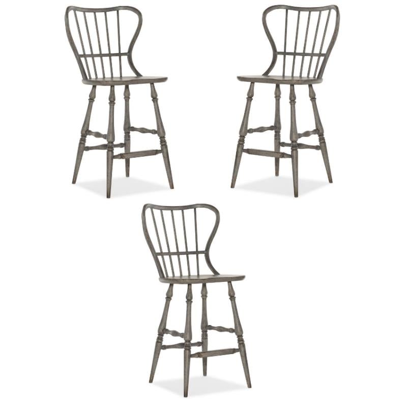 Home Square Dining Room Spindle Back Bar Stool in Speckled Gray - Set of 3