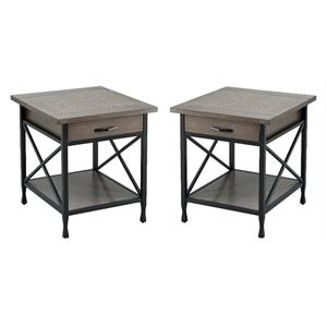 Home Square X-Design Wood and Metal End Table in Smoky Gray Oak - Set of 2