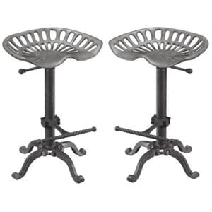 Home Square Vintage Farmhouse 18.75&quot Metal Stool in Brown - Set of 2