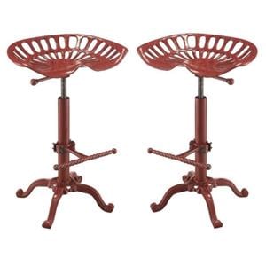 Home Square Vintage Farmhouse 18.75&quot Metal Stool in Red - Set of 2