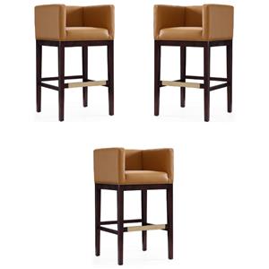 Home Square 38&quot Faux Leather Barstool in Camel Brown & Dark Walnut - Set of 3