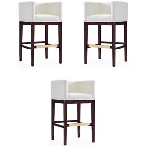 Home Square 38&quot Faux Leather Barstool in Ivory & Dark Walnut - Set of 3