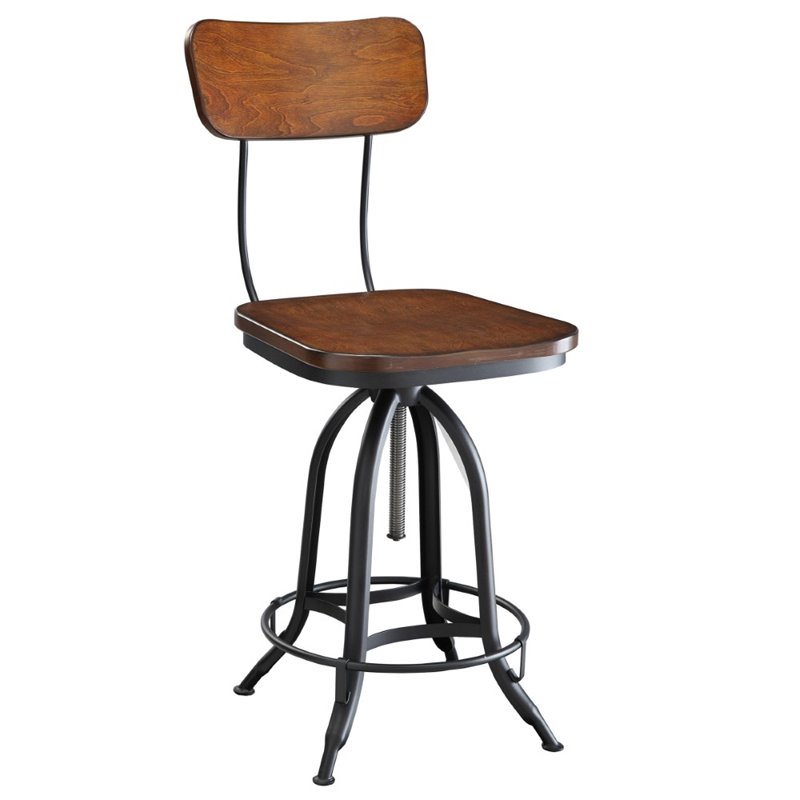 Home Square Adjustable Wood Bar Stool in Textured Black Finish - Set of 2