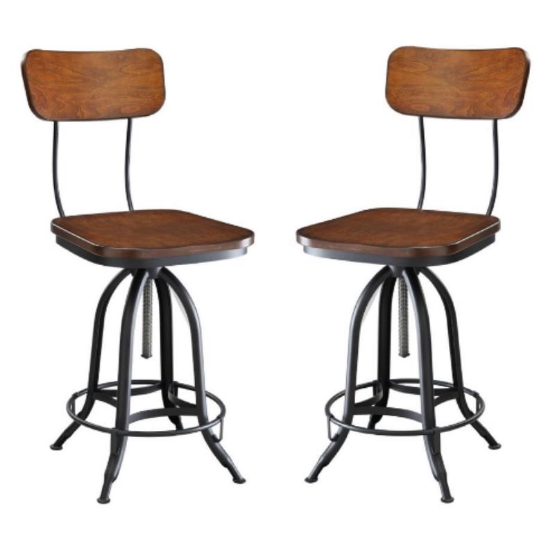 Home Square Adjustable Wood Bar Stool in Textured Black Finish - Set of 2