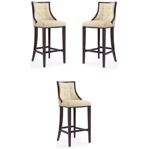 Home Square 45&quot Faux Leather Barstool in Cream & Walnut - Set of 3
