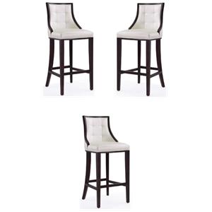 Home Square 45&quot Faux Leather Barstool in Pearl White & Walnut - Set of 3