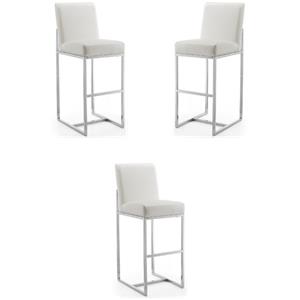 Home Square 42&quot Faux Leather Barstool in Pearl White - Set of 3