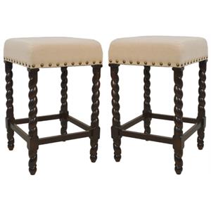 Home Square 24&quot Linen Counter Stool in Espresso Finish - Set of 2