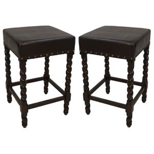 Home Square 24&quot Counter Stool in Espresso Brown Leatherette - Set of 2