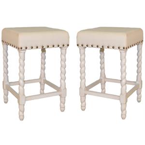Home Square 24&quot Counter Stool in Vintage White Linen - Set of 2