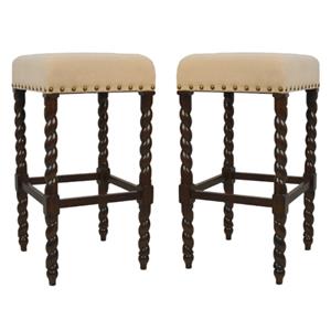 Home Square 30&quot Linen Bar Stool in Espresso Finish - Set of 2