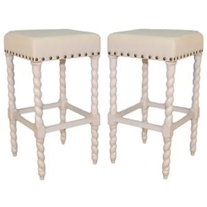 Home Square 30&quot Bar Stool in Vintage White Linen Finish - Set of 2