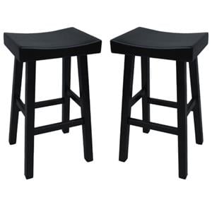 Home Square 30&quot Wood Bar Stool in Antique Black Finish - Set of 2