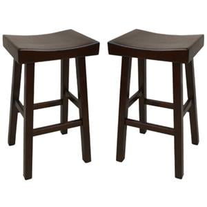 Home Square 30&quot Wood Saddle Bar Stool in Espresso - Set of 2