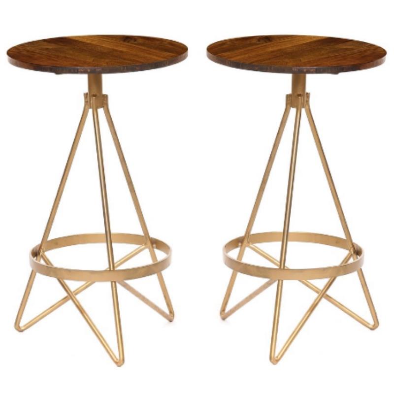 Home Square Wood Counter Height Stool in Elm and Gold - Set of 2