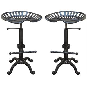 Home Square Adjustable Tractor Seat Stool in Black - Set of 2