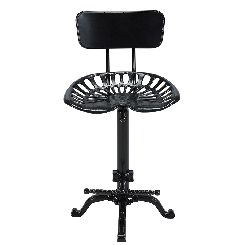 Home Square Tractor Seat Stool with Back in Black - Set of 2