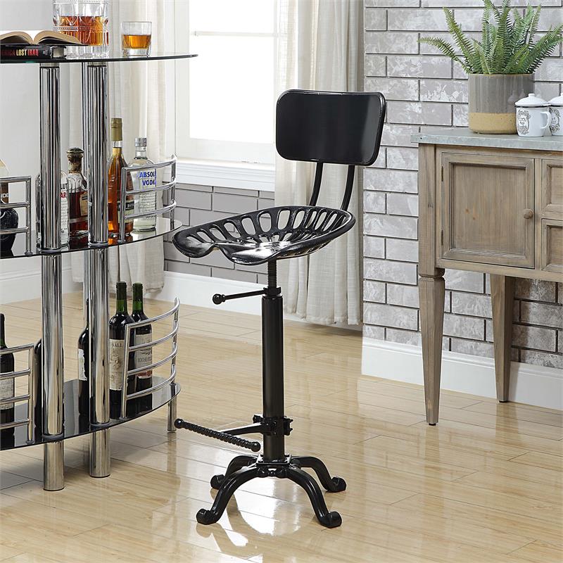 Home Square Tractor Seat Stool with Back in Black - Set of 2