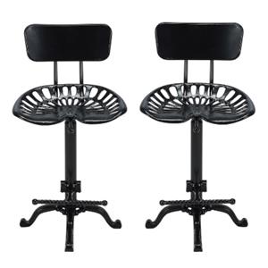 Home Square Tractor Seat Stool with Back in Black - Set of 2
