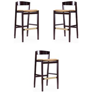 Home Square 41&quot Faux Leather Barstool in Camel Brown & Dark Walnut - Set of 3
