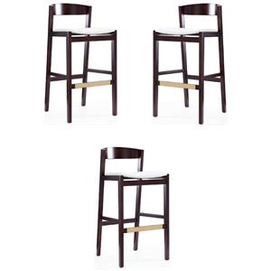 Home Square 41&quot Faux Leather Barstool in Ivory & Dark Walnut - Set of 3