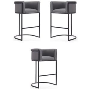 Home Square 38&quot Faux Leather Barstool in Gray & Black - Set of 3