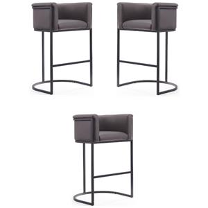 Home Square 38&quot Faux Leather Barstool in Pebble Gray & Black - Set of 3