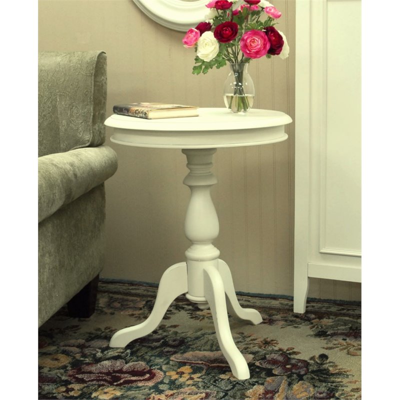 Home Square Side Table with Lathe-Turned Pedestal in Antique Ivory - Set of 2