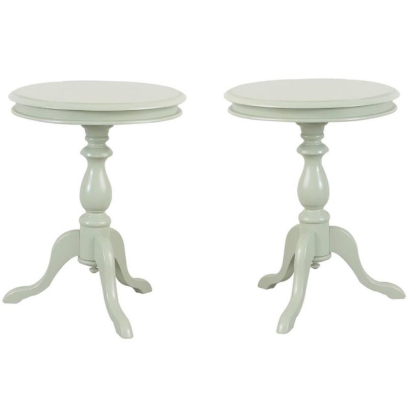 Home Square Side Table with Lathe-Turned Pedestal in Antique Ivory - Set of 2