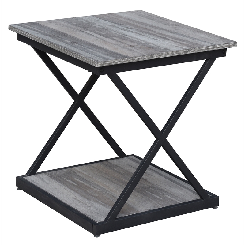 Home Square Metal Side Table in Gray and Black Finish - Set of 2