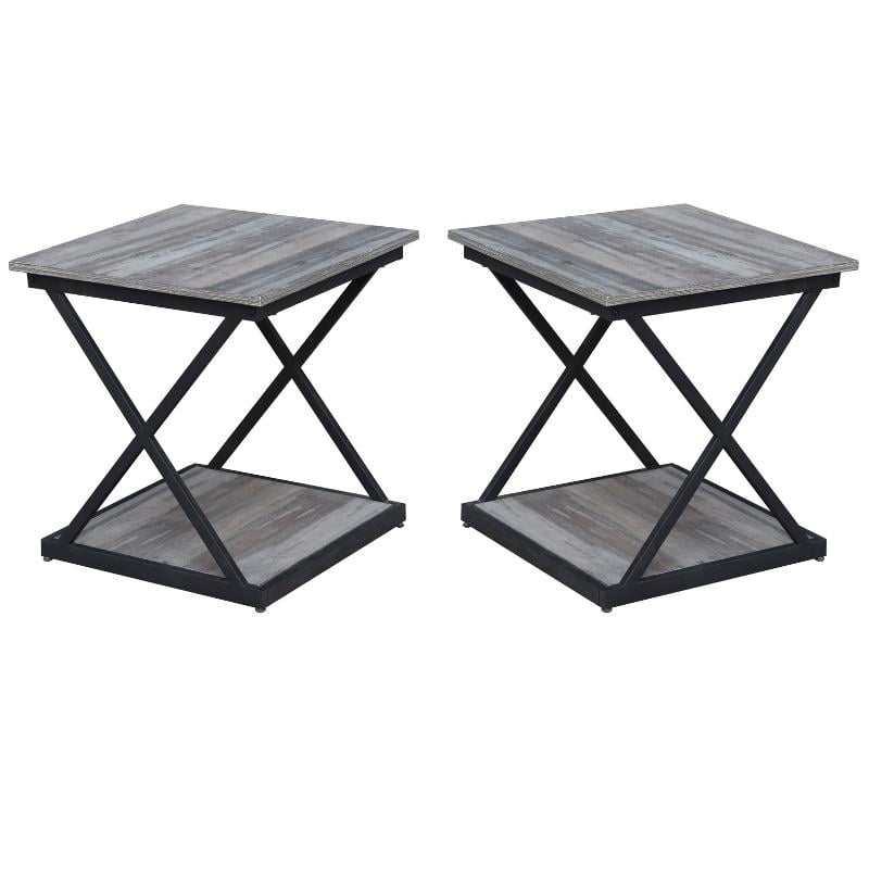 Home Square Metal Side Table in Gray and Black Finish - Set of 2