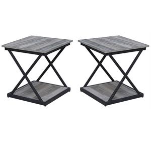 Home Square Metal Side Table in Gray and Black Finish - Set of 2
