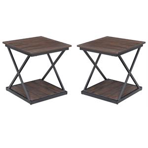 Home Square Metal Side Table in Brown and Black Finish - Set of 2