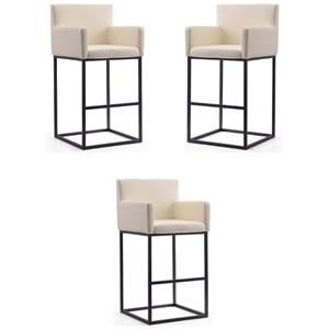 Home Square 42&quot Faux Leather Barstool in Cream & Black - Set of 3
