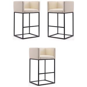 Home Square 38&quot Faux Leather Barstool in Cream & Black - Set of 3