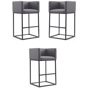 Home Square 38&quot Faux Leather Barstool in Gray and Black - Set of 3