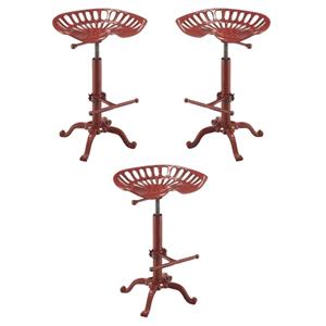 Home Square Vintage Farmhouse 18.75&quot Metal Stool in Red - Set of 3