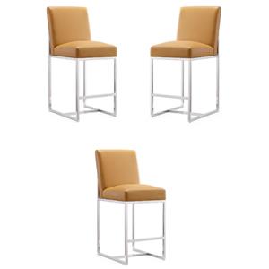 Home Square 37&quot Faux Leather Barstool in Camel Brown - Set of 3