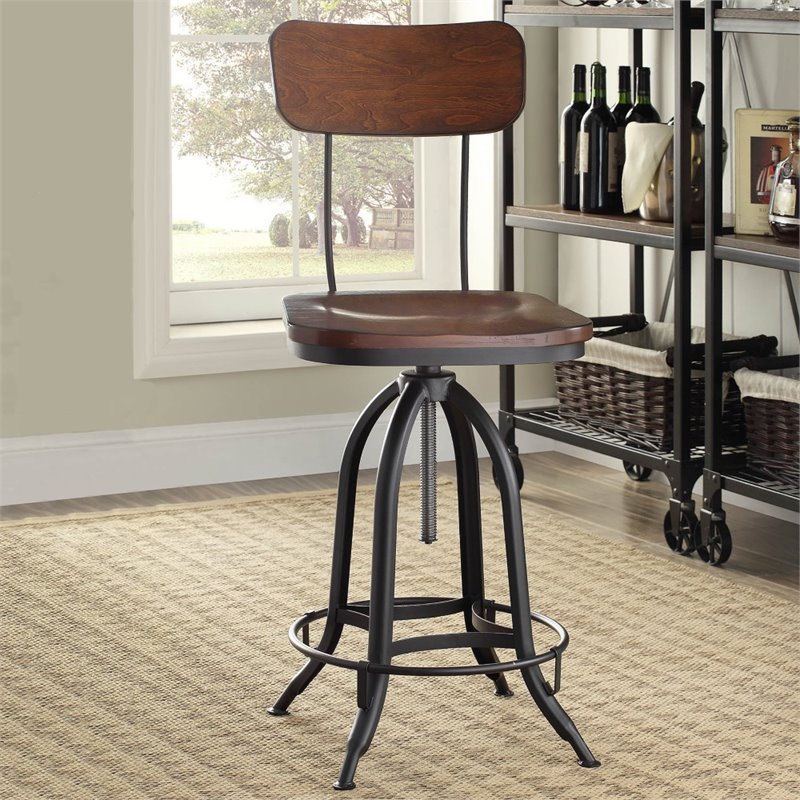 Home Square Adjustable Wood Bar Stool in Textured Black Finish - Set of 3