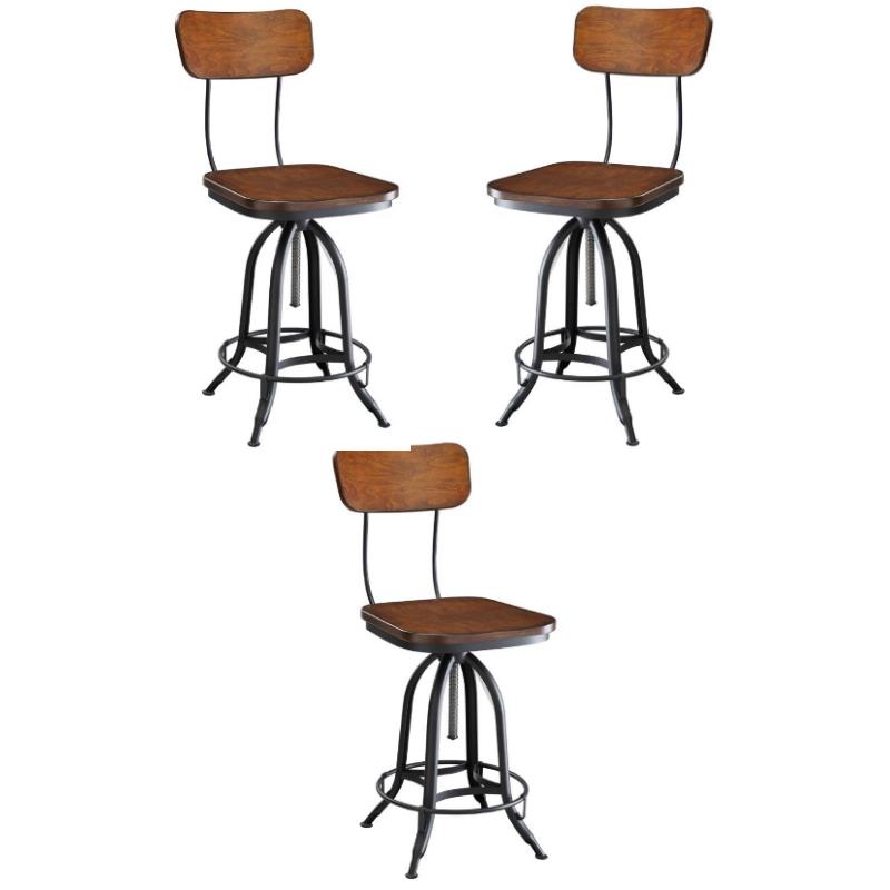 Home Square Adjustable Wood Bar Stool in Textured Black Finish - Set of 3