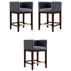 Home Square 34&quot Faux Leather Barstool in Gray & Dark Walnut - Set of 3
