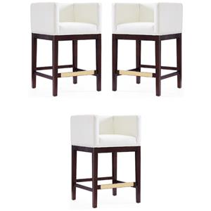 Home Square 34&quot Faux Leather Barstool in Ivory & Dark Walnut - Set of 3