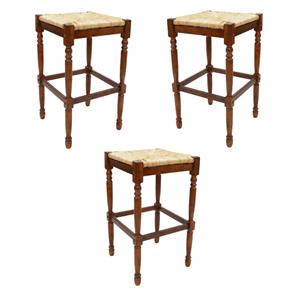 Home Square 24&quot Rubber Wood Counter Stool in Chestnut - Set of 3